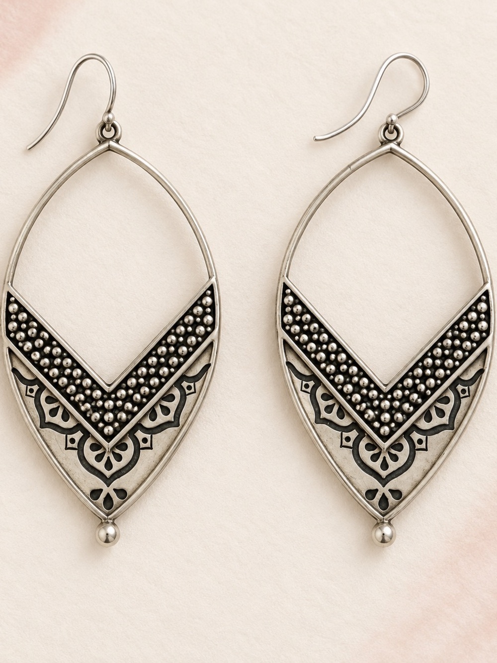 Silpada Silver-Tone Beaded V-Accent Drop Earrings